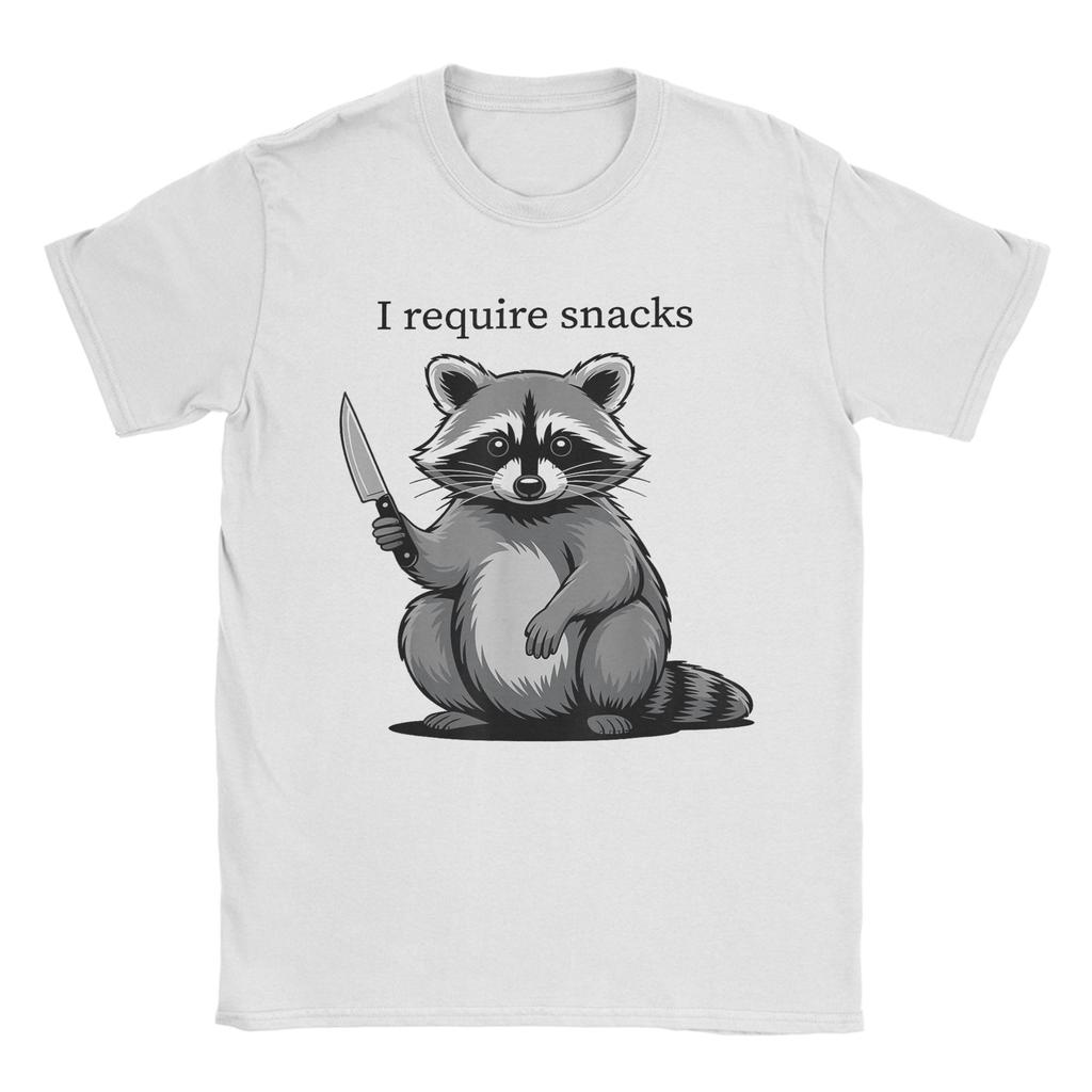 I Require Snacks Funny Raccoon Cozy Snacks Mens T Shirts Funny Tee Shirt Short Sleeve O Neck Tshirts Cotton Graphic Clothes