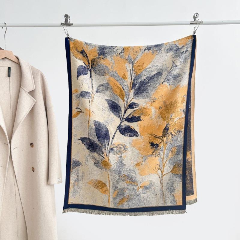 Autumn and winter new double-sided color oil painting series imitation cashmere thickened warm scarf women's air conditioner shawl