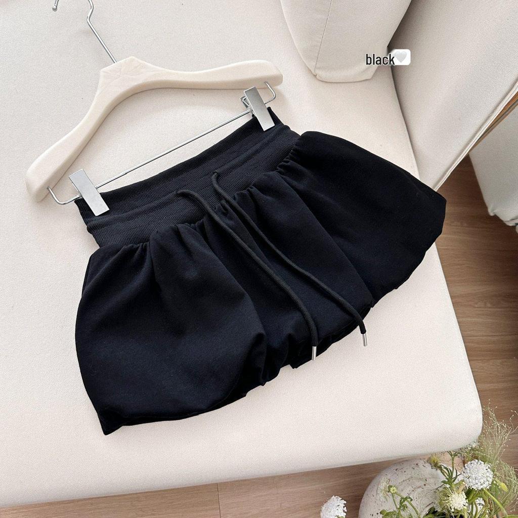 2025 Women's White Floral Elastic Mid-Waist A-line Skort - Casual Summer Half Skirt