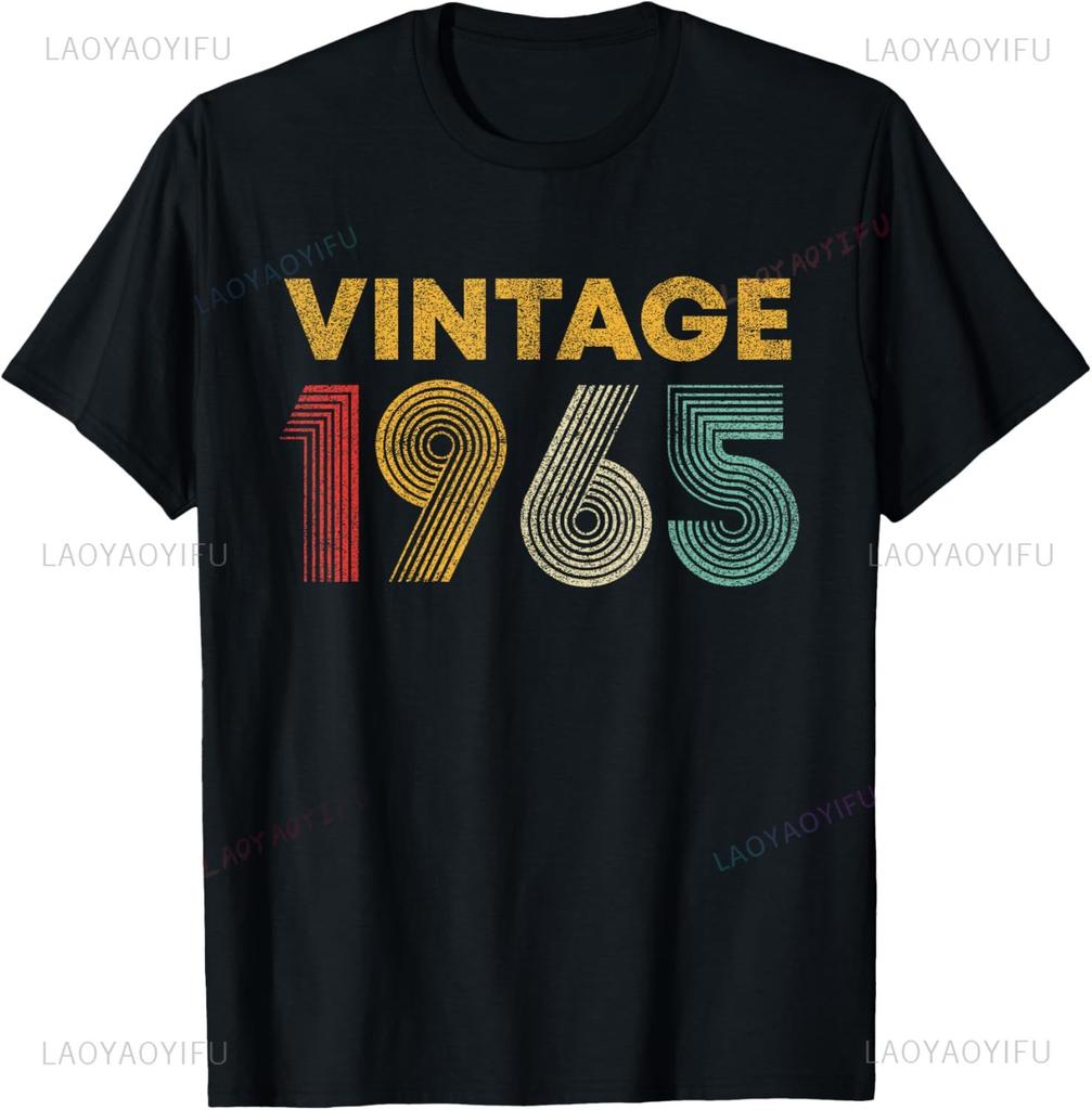Vintage 1965 Funny 60th Birthday Gifts 60 Years Old Retro T-Shirt Casual Mens Clothing Graphic T Shirts Camisas Streetwear