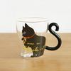 1PCS Cute Cat Glass Juice Coffee Cup Milk Tea Coffee Glass Mug Cat Tail Handle Cat Valentine's Day Lover Gifts Stainless Spoon