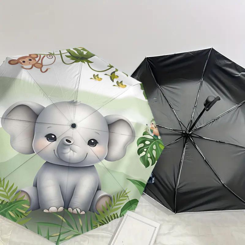 Jungle Animal Friends Umbrella: Automatic Opening & Closing Rain Gear with Foldable Design for Outdoor Adventures - Perfect Gift for Fans, T