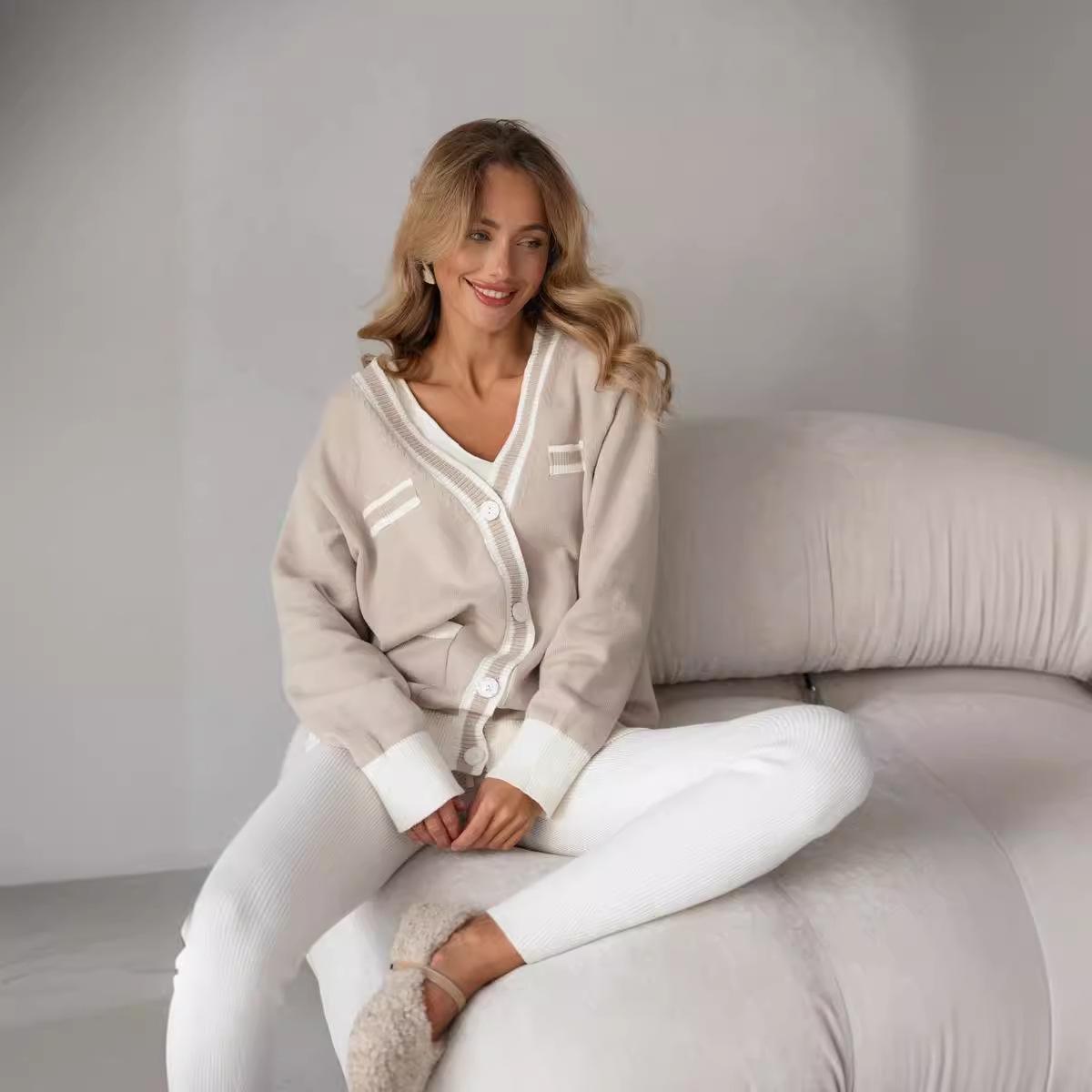 

Осень-зима Винтажный свободный топ с длинными рукавами, цветной пуловер, трикотажный свитер с V-образным вырезом S хаки