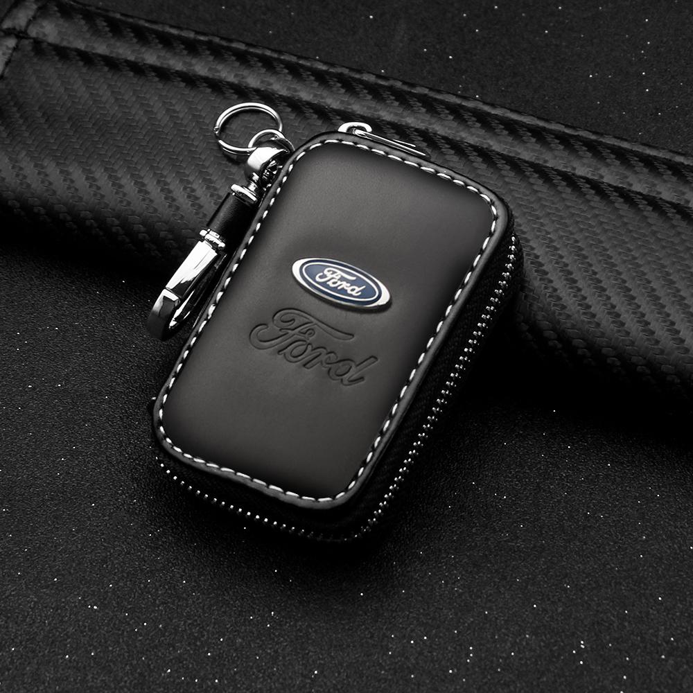 AAAMT1 For Ford Mustang Focus Transit 1Pcs Metal Leather Keychain Ring Edge Fiesta Escape Kuga Mondeo Fusion Ranger Auto Accessories