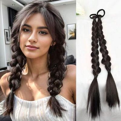 Cola de caballo larga trenzada con cintas elásticas para el cabello Extensiones de cabello sintético para uso diario Accesorios para el cabello de fiesta