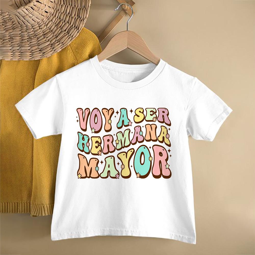 2025 I Will Become A Big Sister Spanish Printed Shirt Big Sister T-shirt Pregnant Announcement Clothes Girls Short Sleeve Shirts Tee