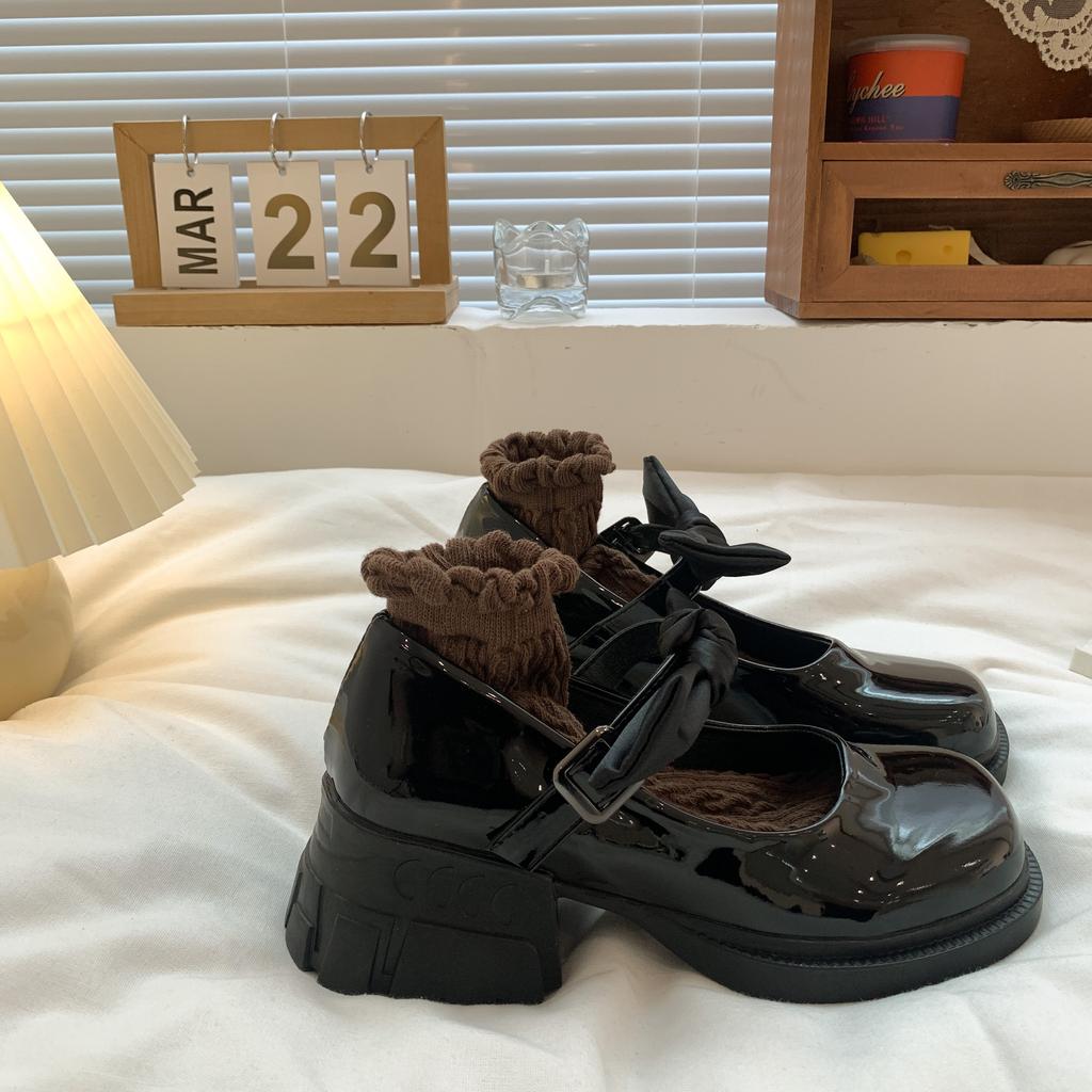 Japanische Jk Kleine Lederschuhe Weiblicher britischer Stil Dicker Boden Biskuitkuchen Französische Nische Mary Jane High Heels Dicker Absatz Schwarz Sommer