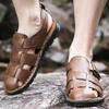 Men Handmade Simple Flats Sandals Summer Roman Sandals Retro Black Brown Closed Toe Leather Beach Shoes Plus Size