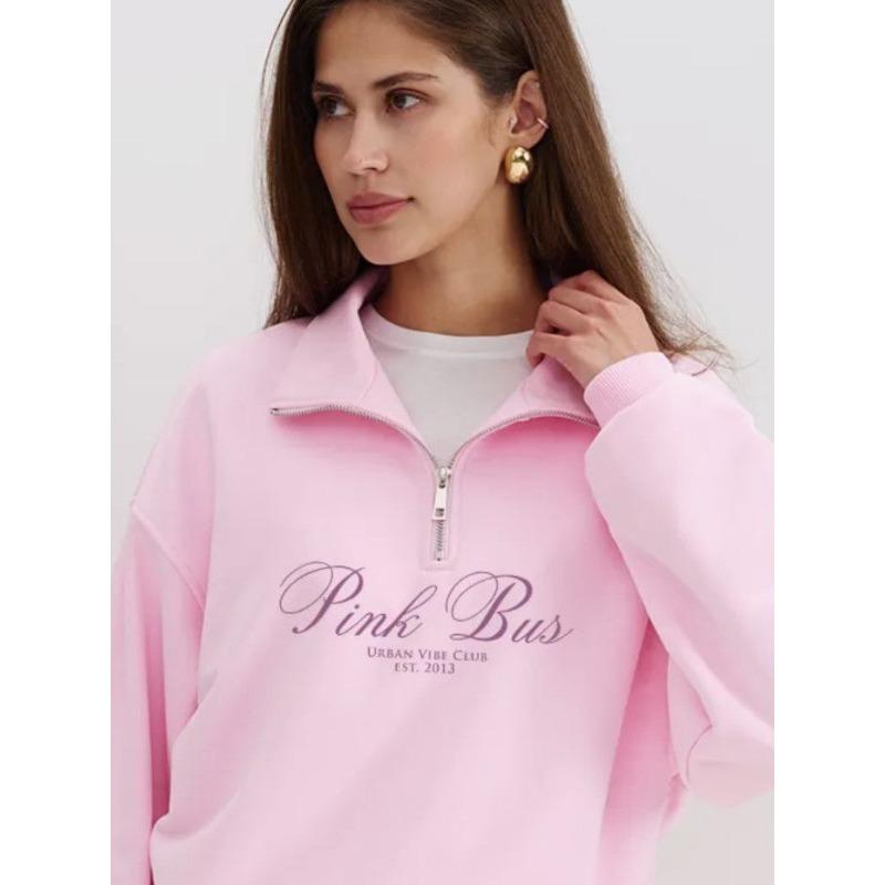 

Half-zip Lapel Sweatshirt Versatile Fashionable Retro Autumn and Winter Coat S розовый