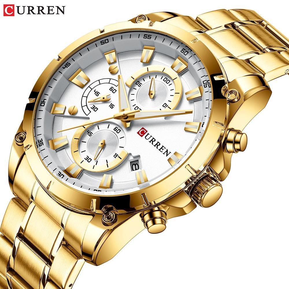 CURREN Men's Watch Analog Chronograph Waterproof Luminous Date Fashionable Design Stainless Steel Quartz Wrist Watch for Business