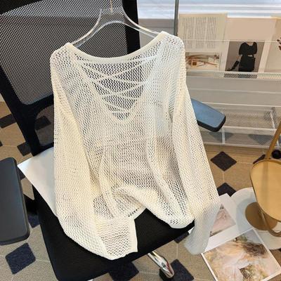 Damen Cover-Up Oberteile V-Ausschnitt Träger Kragen Langarm Sommer Sonnenschutz Tops Einfarbig