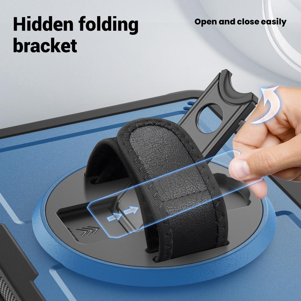 For iPad (2025)/10.9 (2022) Case Rotating Kickstand PC+TPE Shockproof Tablet Cover with Hand Strap