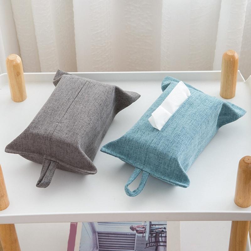 Elegant Fabric Tissue Box Cover with Hanging Rope Wall Mounted Napkin Dispenser Paper Towel Holder for Home and Office