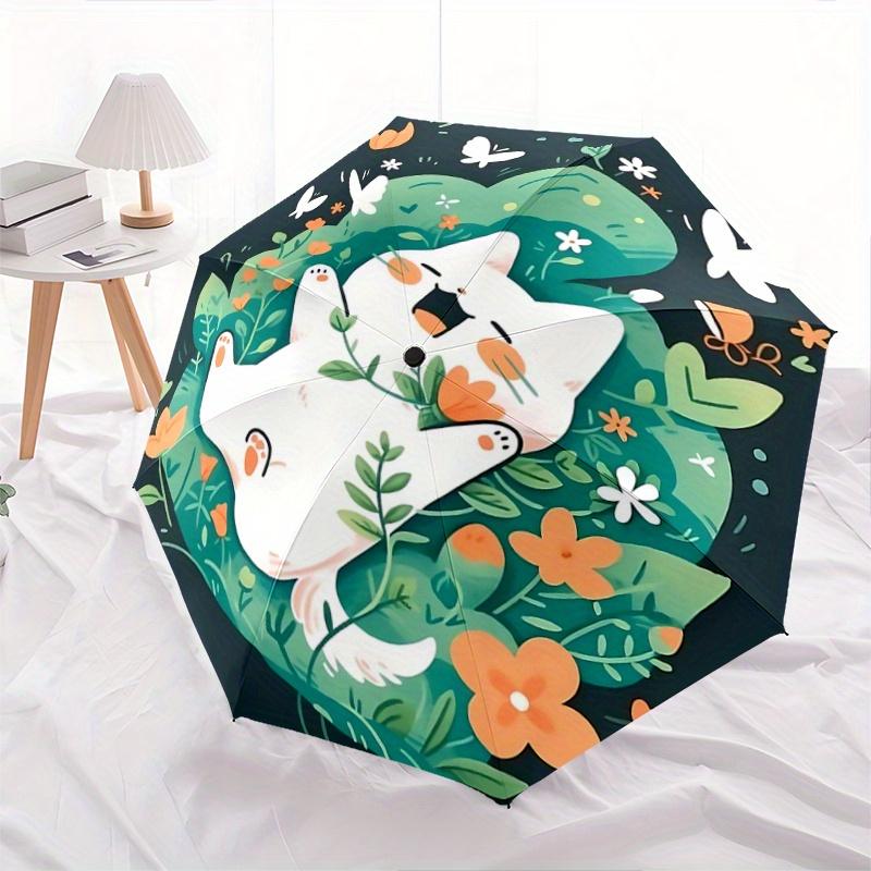 1pc Happy Kitten Ideas Pattern Automatic 3-Fold Umbrella, 8 Iron Frames, High-Value Folding Umbrella, Suitable for Office, Travel and Outdoo