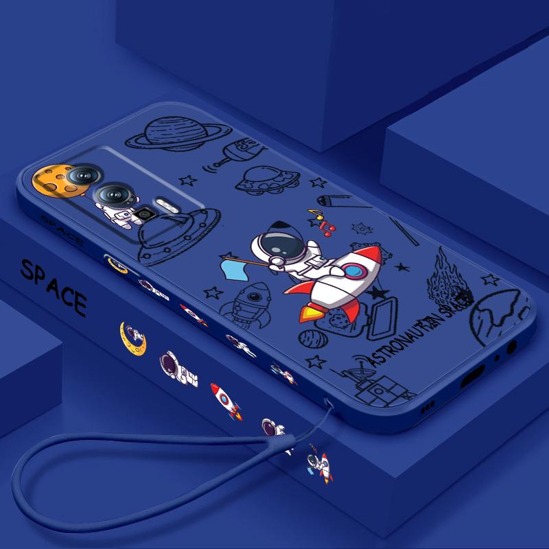 Anime Astronaut Cartoon Art Liquid Left Rope For Xiaomi Redmi 13C 12 12C K60 A1 K50 11 K40 10C 10 9A 9AT 9T 9C 5G Back