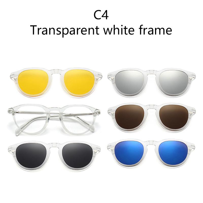 

6 In 1 Magnetic Snap-On Frame Retro Insert Polarized Sunglasses Clip-On Style With Lens Nearsighted Glasses Oval Frame 6 IN 1
