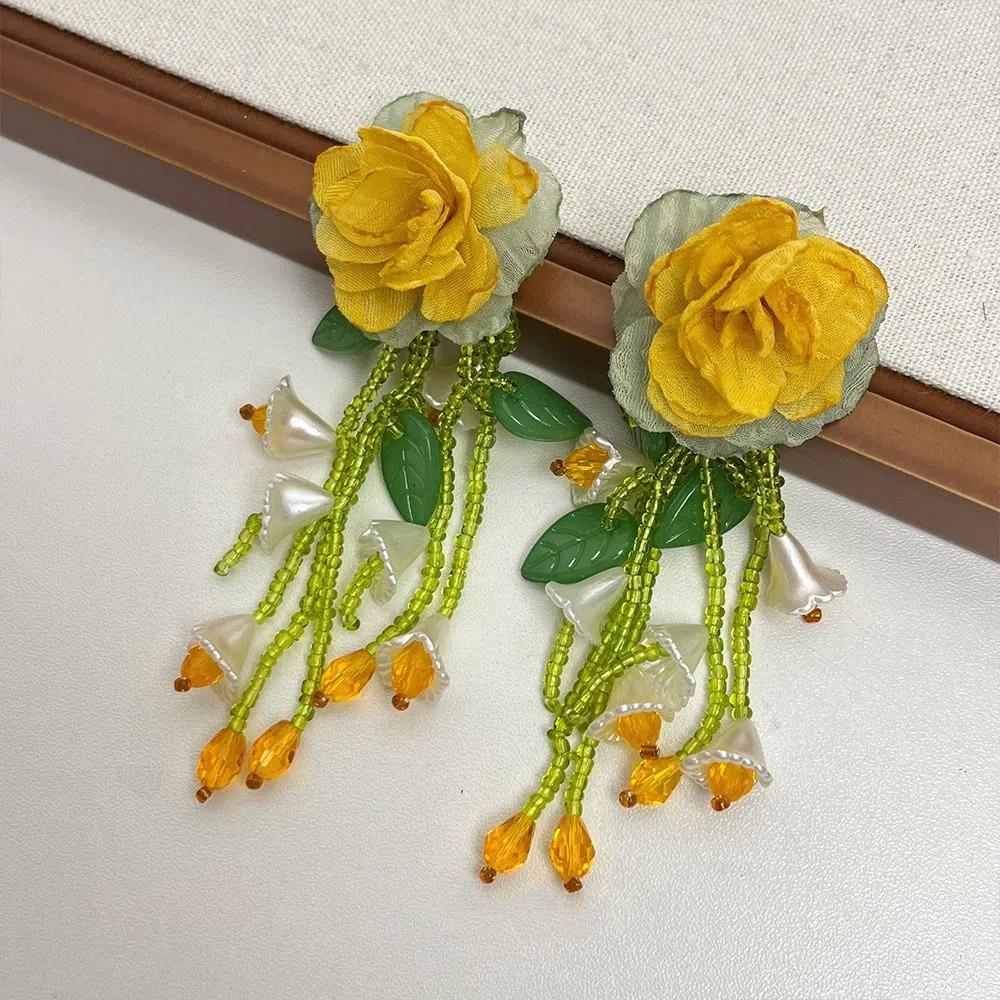 Crystal Beach Earrings Exaggerated Petals Stud Earrings Romantic Flower Dangle Earrings  Party