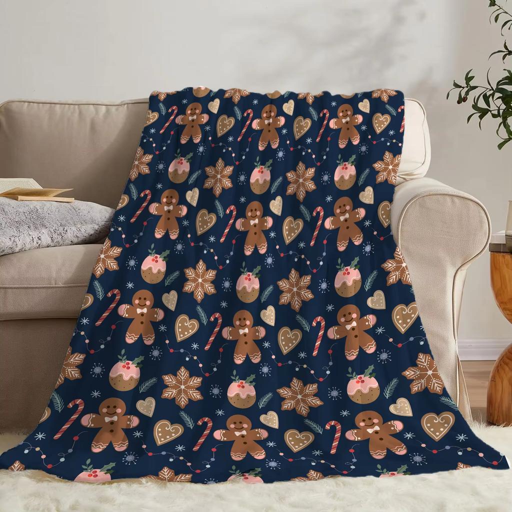 Christmas Print Throw Blanket Super Soft Cozy Nap Blanket for Bed Sofa Office Travel Machine Washable Perfect Home Gift