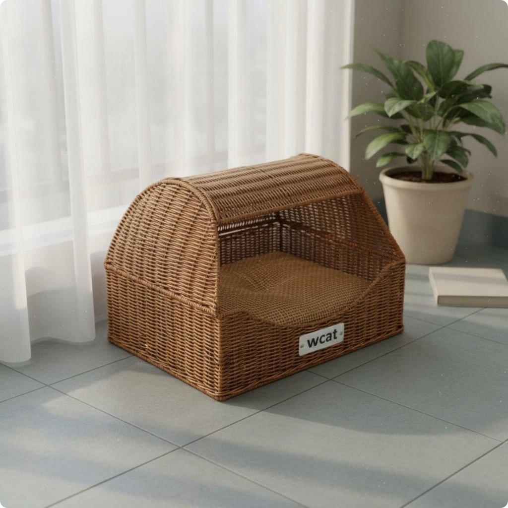Drawer Design Feline Bed Two-Way Use Folding Wicker Pet House Easy to Clean