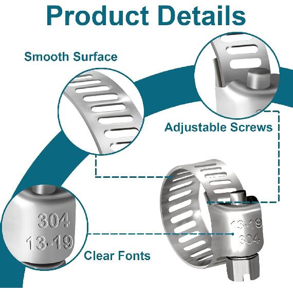 Hose Clamp, 30PCS Fuel Line Clamp, 1/2 Inch To 3/4 Inch Radiator Hose Clamps, Hose Clamps Stainless Steel(13-19mm).
