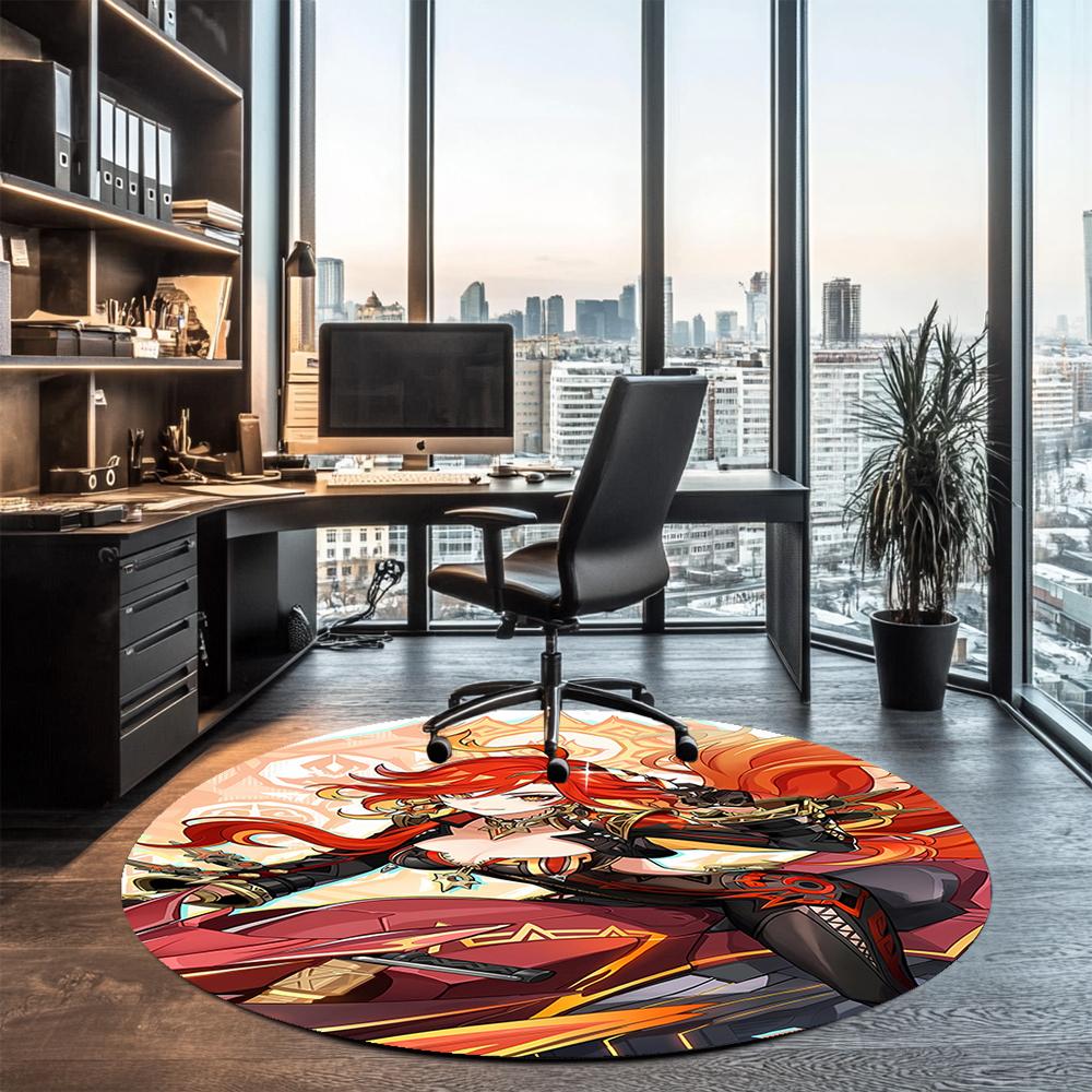 Genshin Impact Printed Round Rug Carpet Chair Rug Area Rug Entryway Doormats,for Office Chair Living Room Bedroom Kitchen Room.
