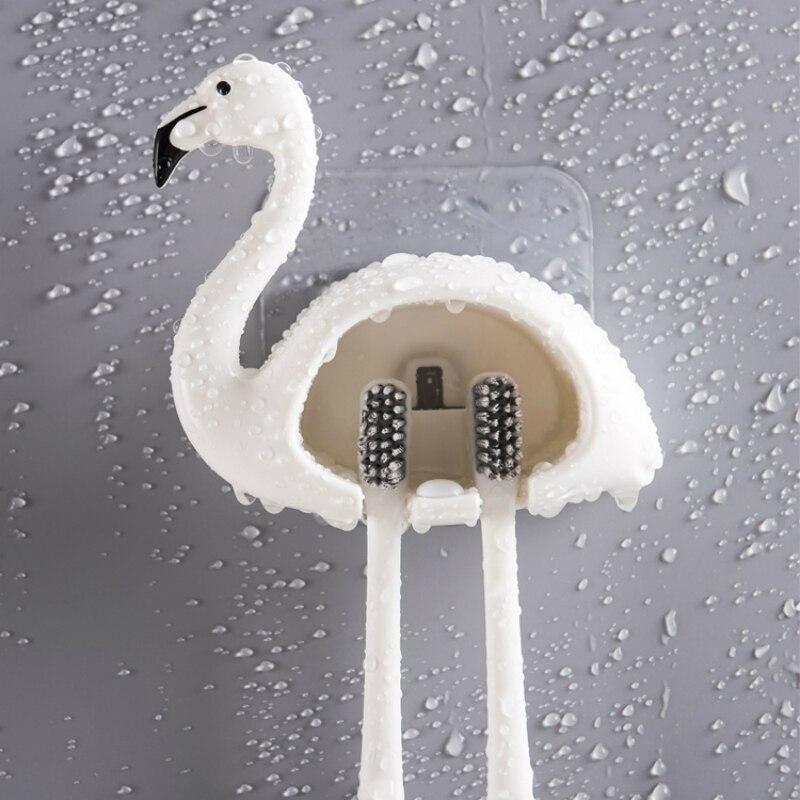 Flamingo Shaped Toothbrush Holder Rack Organizer Suction Stand Toothbrush Holder Bathroom Accessories Set Kids Storage Rack