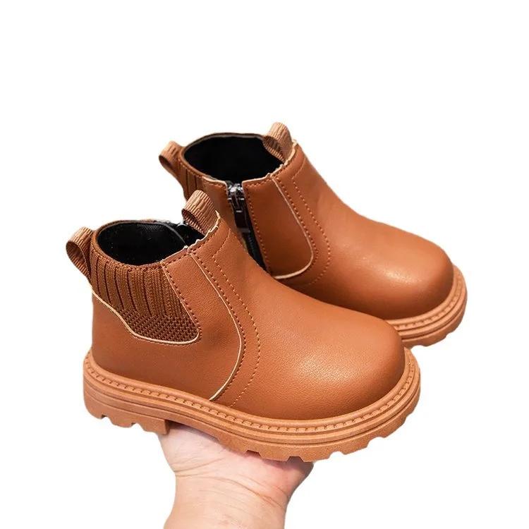 Kids Short Boots Solid Color Versatile Boys Girls Chelsea Boots with Side Zipper 2024 New Fashion Kids Ankle Boots Anti-Slip