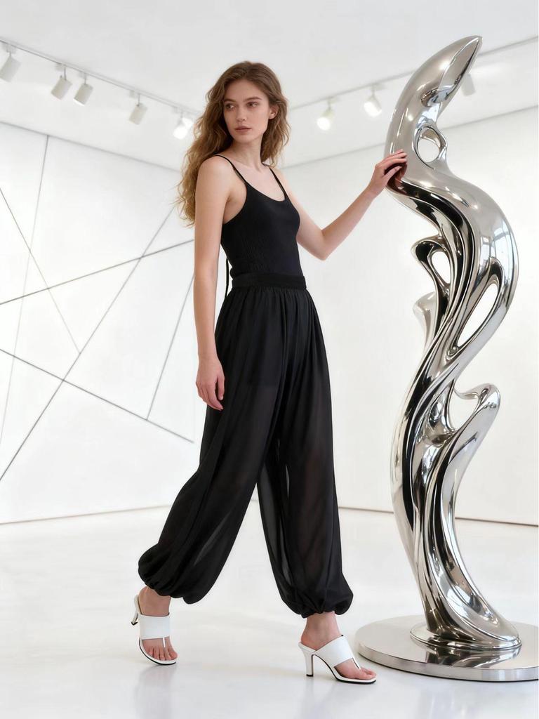 Europäische & Amerikanische Damen Chiffon Laternenhose - Frühling/Herbst 2025, Dunkel Locker, Schlankmachend, Lässige Jogginghose