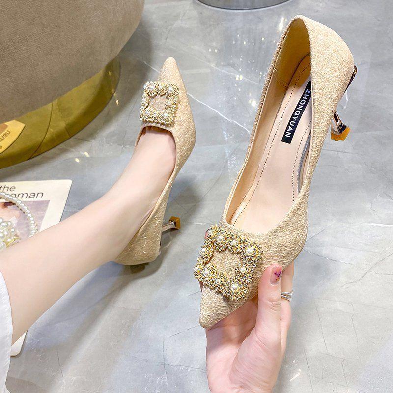 Champagne Dress Two Wear Bridal Shoes Summer and Autumn 2025 New Crystal Bridesmaids Wedding Dress High Heel Main Dress Wedding Shoes