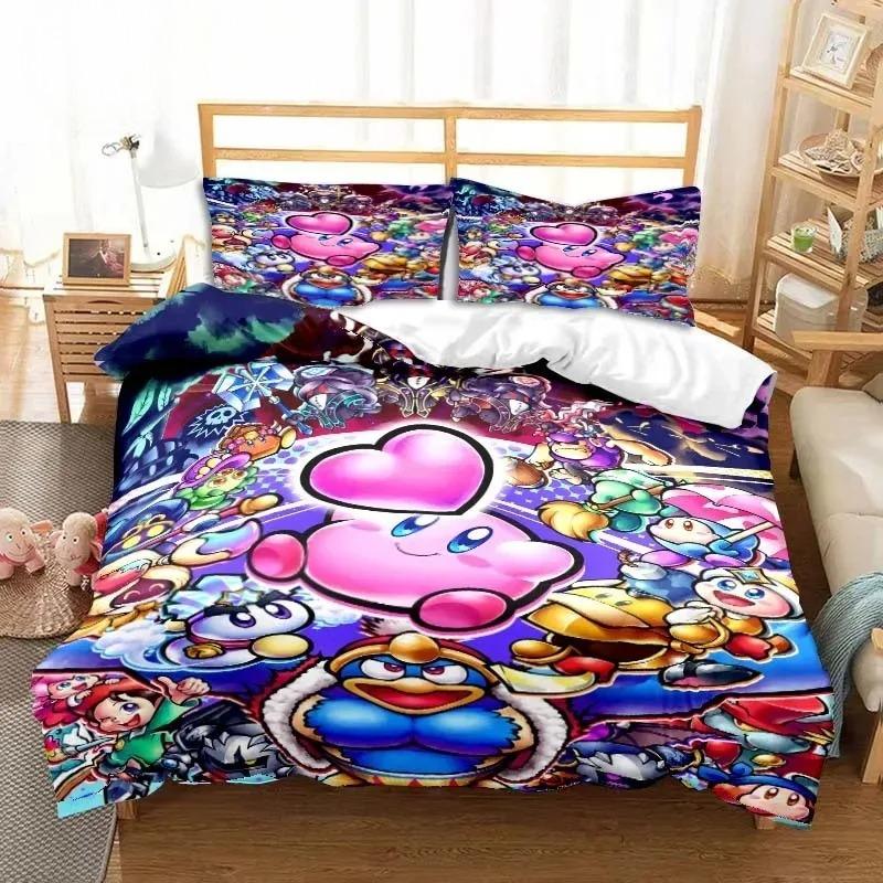 3D Printed Kawaii Cartoon Kirbys Bedding Collection Single Twin Full Queen King Size Bed Collection Adult Kid Bedroom Bedding Gift