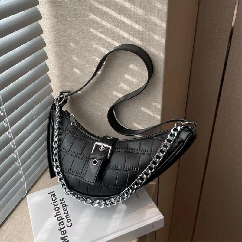 Hot Girl Style Fashion PU Compact Half Moon Shoulder Bags 2026 New Tiger Stripes Chains Sense of Luxury Crossbody Bags for Women