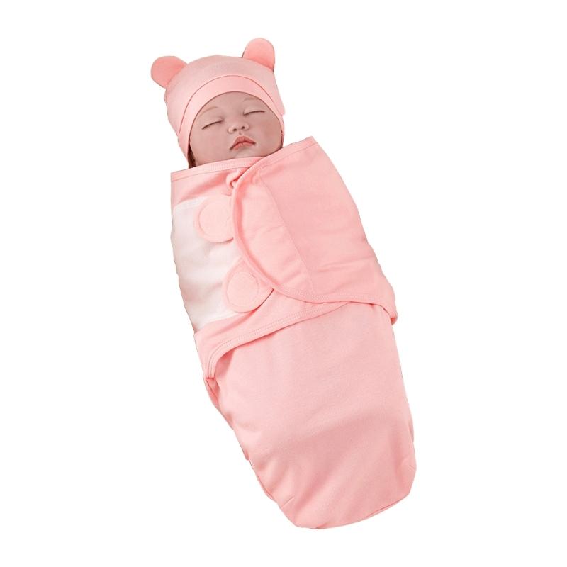Anti-kick Cotton Baby Blanket Set with Matching Hat Soft Breathable Sleepsack 0-3 Months Newborns Wrap Towel & Bonnet