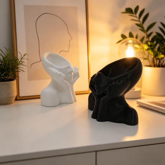 Pen Holder, Abstract Thinker Sculpture Desk Organizer, 3D Printed Holding Face Figurine Flower Vase for Makeup Brushes