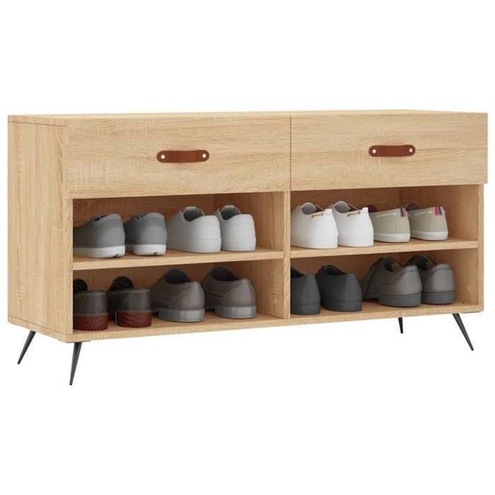 VidaXL Banc à Chaussures, Armoire à Chaussures avec 4 Étagères et Pieds, Meuble à Chaussures avec 2 Tiroirs Salon, Moderne, 829711