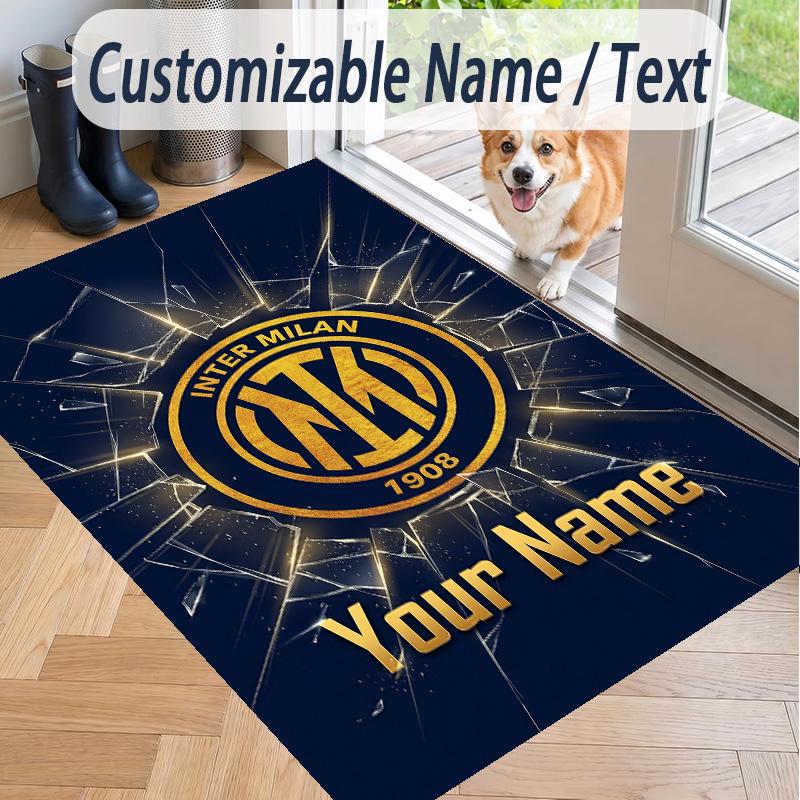 Custom Text Printed Rug Inter Milan Non Slip Floor Carpet For Home Room Decor
