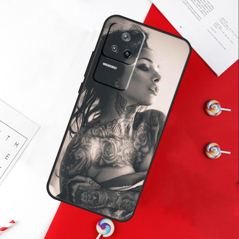 Sexy Sleeve Tattoo Girl Cover For Xiaomi 14T 11T 12T 13T Pro 13 14 15 Ultra POCO X7 Pro X3 X5 X6 F5 F6 M6 Pro Case