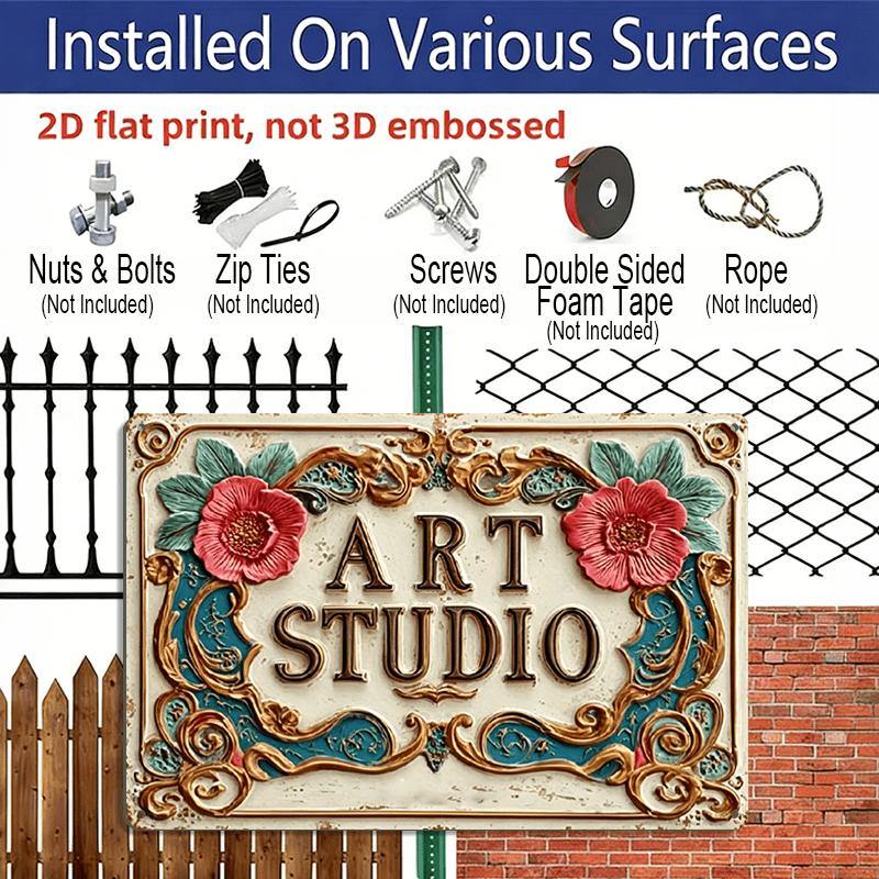 2D Flat 1pc Vintage Art Studio Aluminum Sign, 8X12 Inch Decorative Metal Plaque, Motivational Wall Art for Home, Garden, Bar, Cafe, Farm, Bathroom