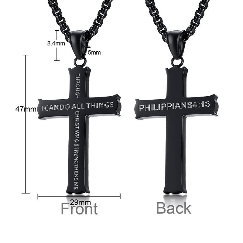 316L Stainless Steel Cross Chain Necklace Pendant For Men Religious Zircon Accessories