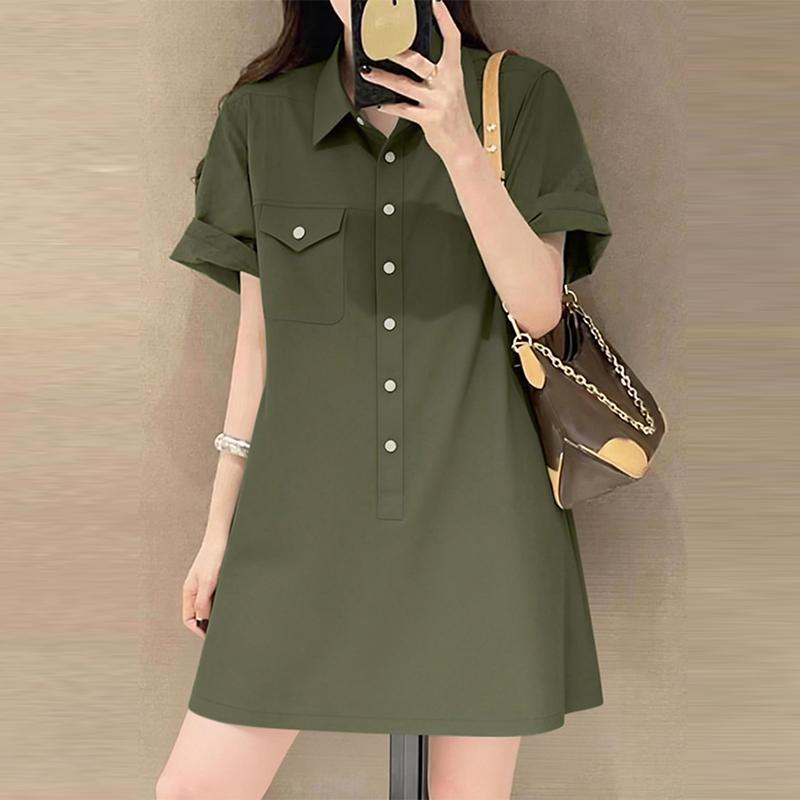 ZANZEA Women Casual Turn Down Collar Solid Color Loose Short Sleeve Shirt Dress S