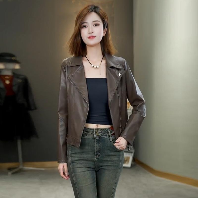 

Кожаная куртка женская осенняя новая модная тонкая маленькая мотоциклетная куртка из искусственной кожи модный топ 3XL