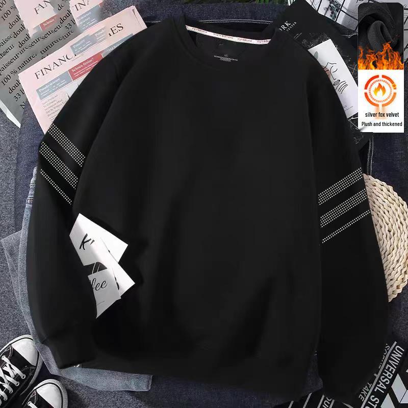 Men's Plus Velvet Round Neck Winter Hoodie 2025 - Youthful Loose Fit, Long Sleeve Outerwear
