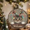 Wooden Door Sign Christmas Welcome Sign, Animal Round Hanging Decor, Cute Wall Art Farmhouse Ornament for Window Garden Holiday Decor Plaque
