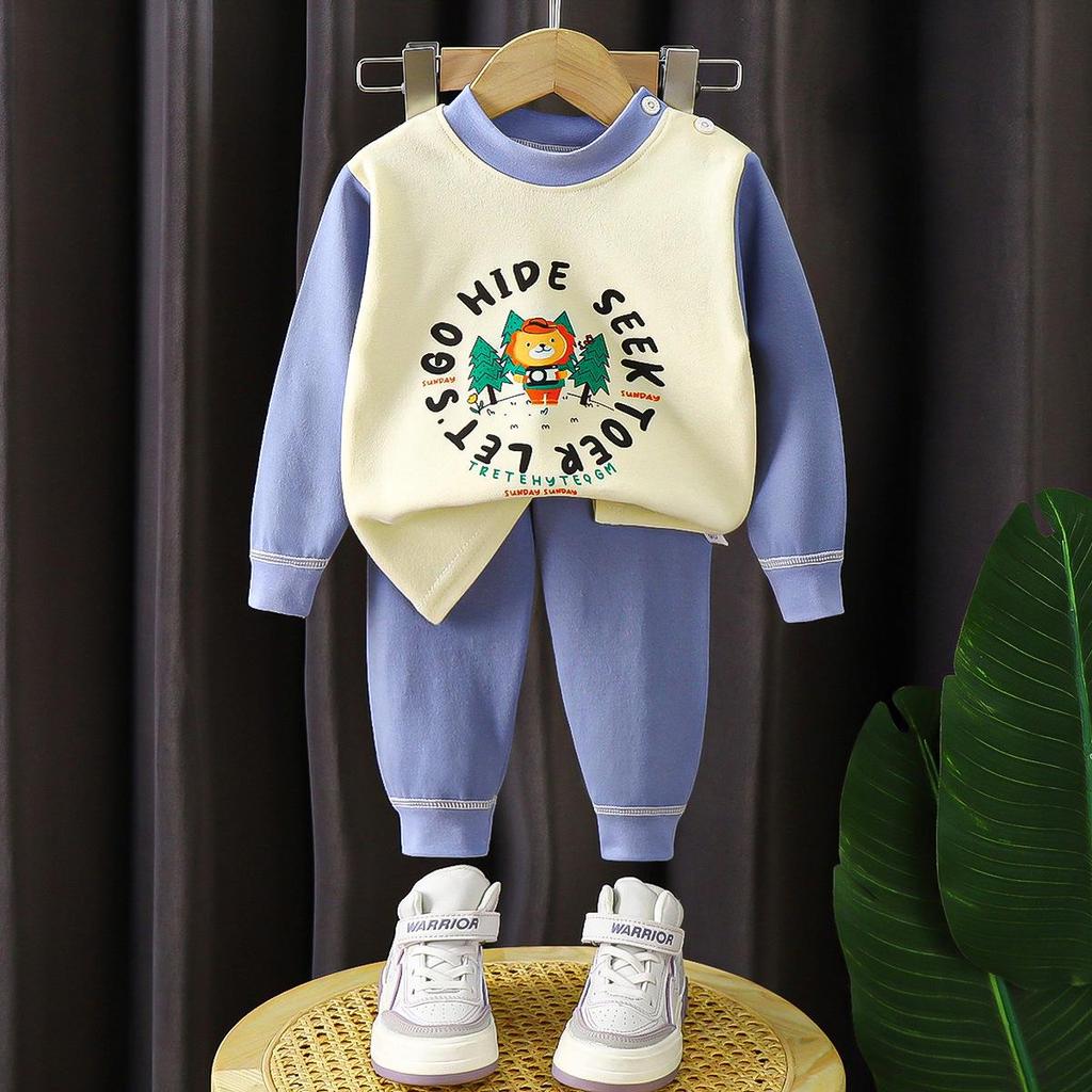 Kids' Pure Cotton Underwear & Homewear Set - Boys & Girls Autumn Cartoon Clothes & Trousers