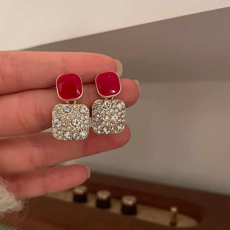 Silver needle retro red bow earrings long tassel trend stud earrings niche design Chinese New Year earrings women