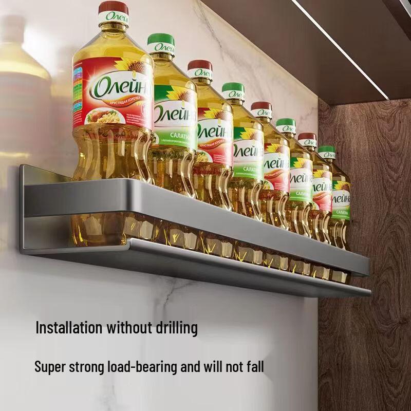 No-Drill Wall-Mounted Carbon Steel Kitchen Storage & Spice Rack
