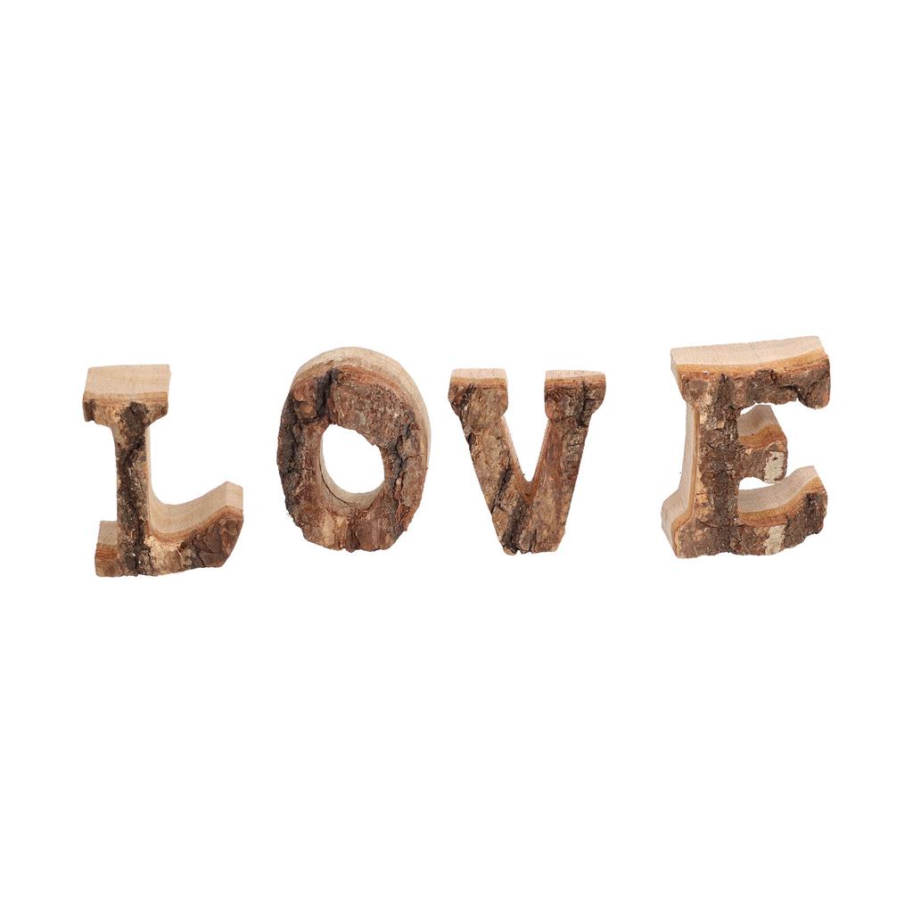 4Pcs Letters Wooden Blocks LOVE Shape Retro Free Standing Decorative Cutouts for Home Wall Table