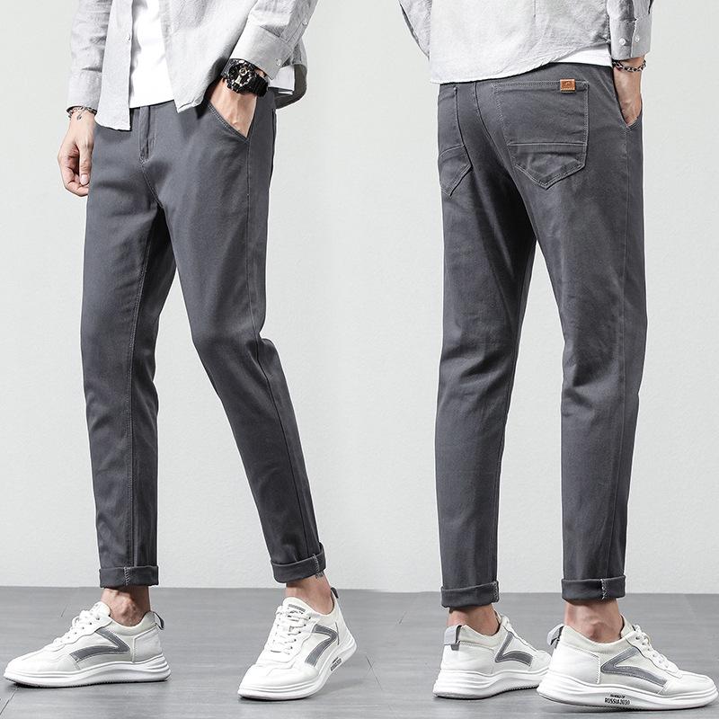 

Мужские эластичные хлопковые брюки прямого покроя - однотонные, универсальные, весна/осень, корейский стиль (2023) 38 (30 inches) 200 pounds темно-серого