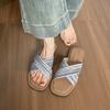 Retro flat-bottomed woven cross-strapped slippers women's summer outer wear design sense niche cool slippers