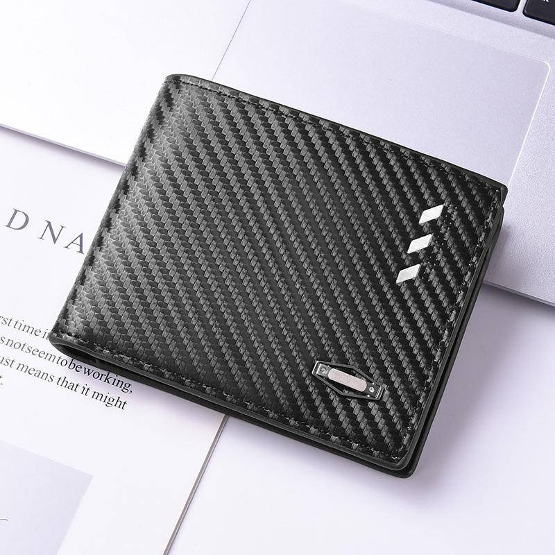 Men's Multi Functional Wallet Carbon Fiber Pattern Triple Fold Wallet Men's Card Bag