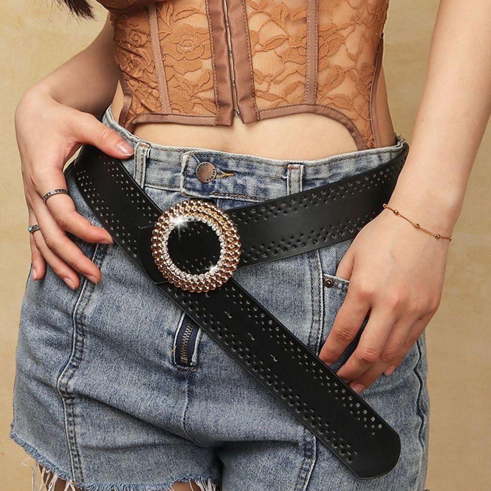 Retro Wide Belt Hollow Hollow Belts New Black Waistband for Women Girls